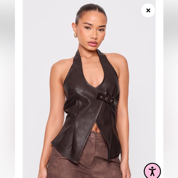 PLT - New with Tags - Faux Leather Buckle Top Halter - Size 6 - Picture 3 of 5